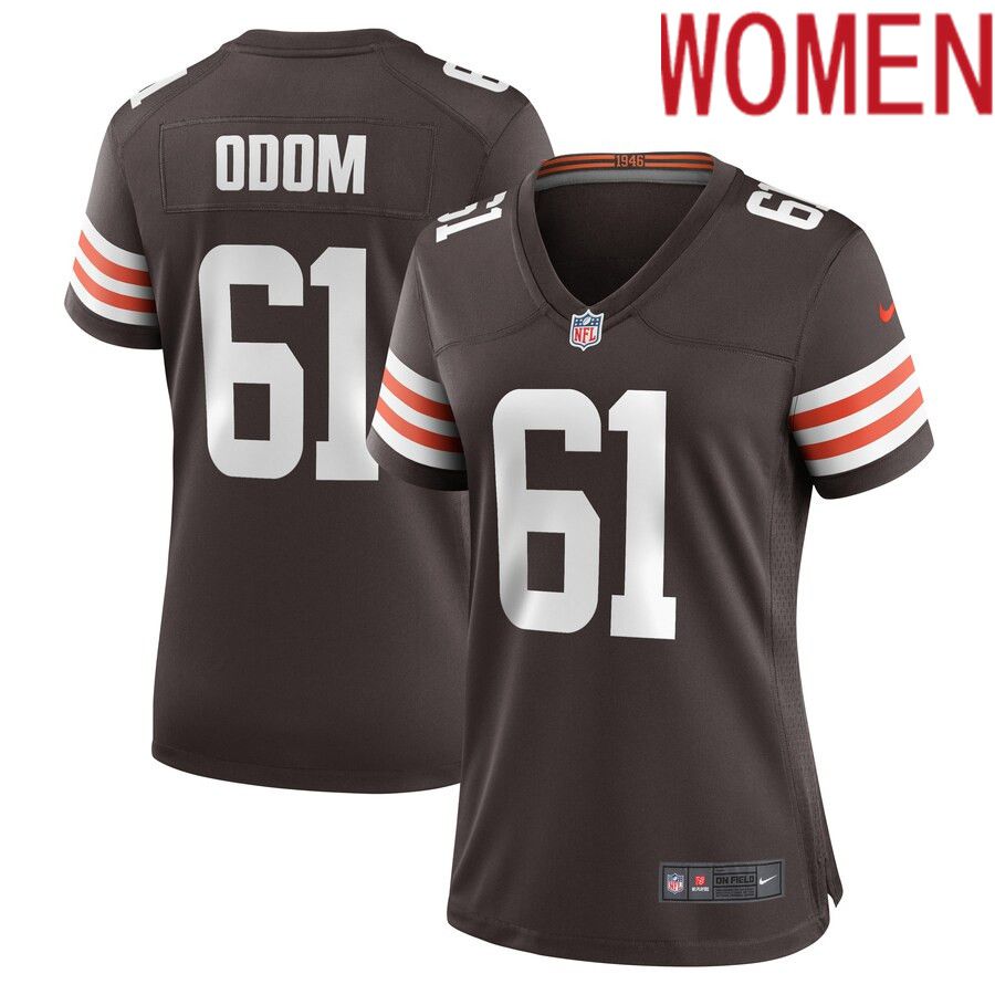 Women Cleveland Browns 61 Chris Odom Nike Brown Game Player NFL Jersey